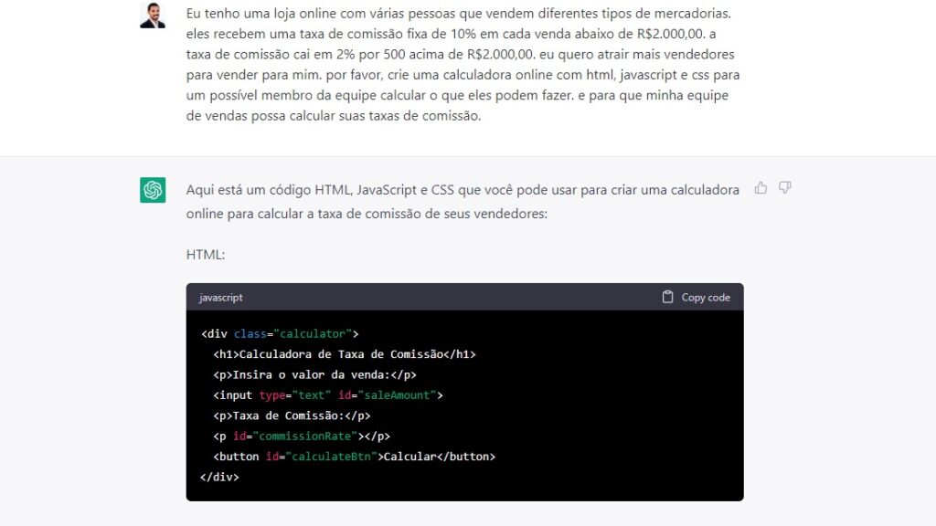 calculadora de comissão online html